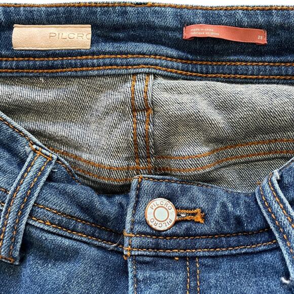 PILCRO Anthropologie Size 28 Slim Boyfriend Crop Embroidered Stripe Blue Jeans - Picture 5 of 12